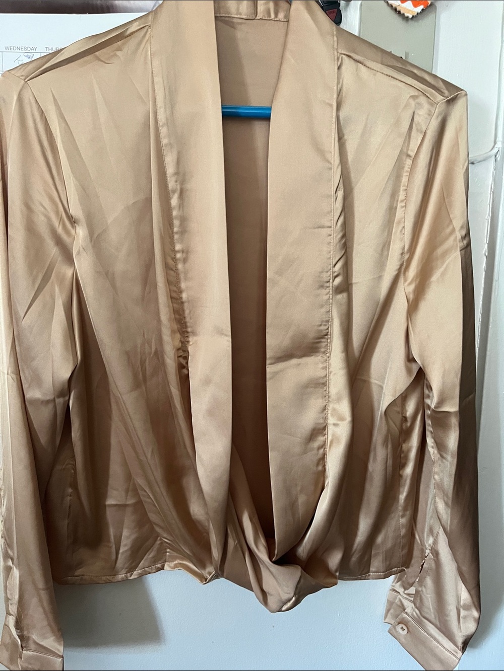 Satin Draped Open-Front Women's Top - Cream